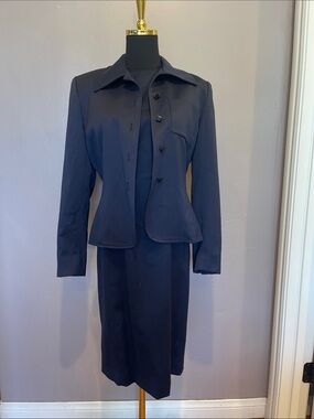 Vintage 80s Noviello-Bloom Bergdorf Goodman Navy Blazer & Dress Suit Set size 4